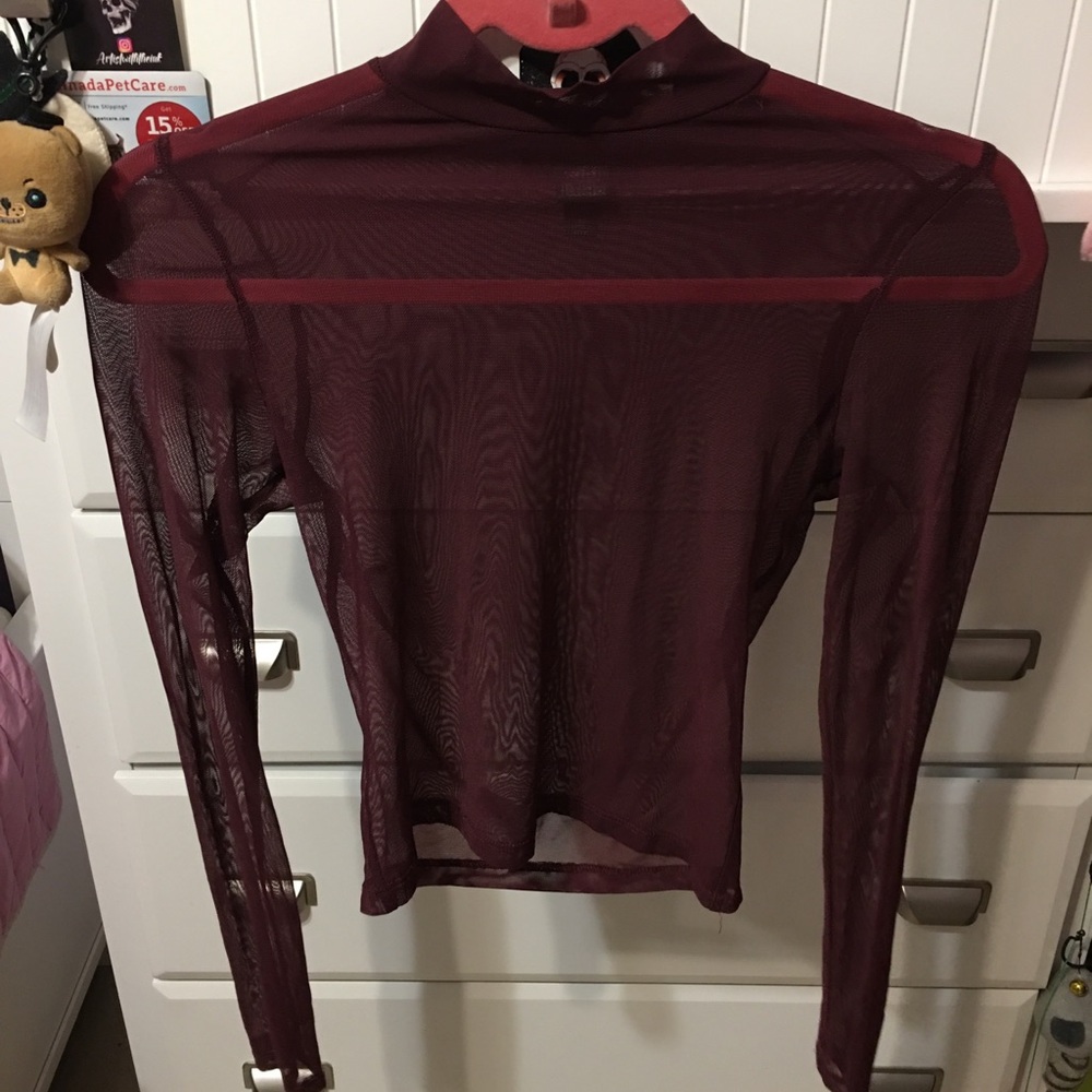 Wild Fable Maroon Mesh Long Sleeve Blouse
